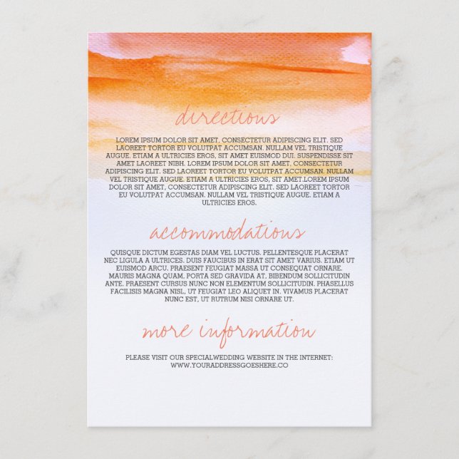 Wedding information cards - romantic watercolor (Front)