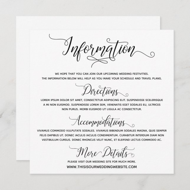 Wedding Information Elegant Script Enclosure Card (Front/Back)