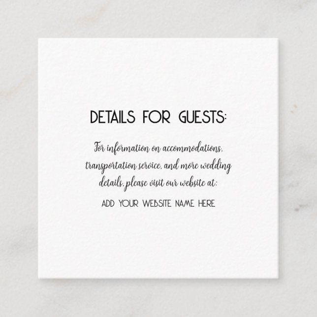 Wedding Information Guests Black White Cool Enclosure Card (Front)