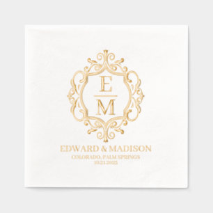 Wedding Initials & Floral Crest Foil Napk Foil Napkins