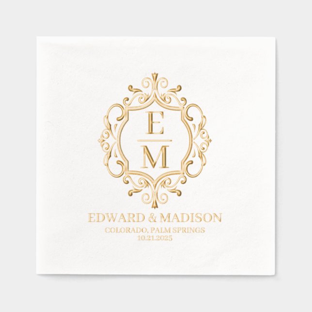 Wedding Initials & Floral Crest  Foil Napk Foil Napkins (Front)