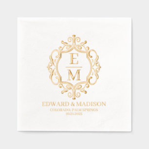 Wedding Initials & Floral Crest  Foil Napk Napkins