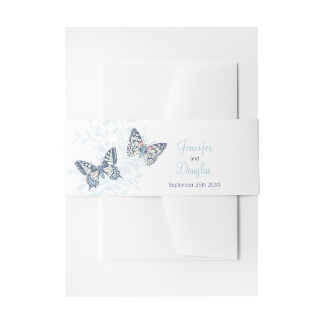 Wedding inked art butterflies blue invitation invitation belly band (Front Example)