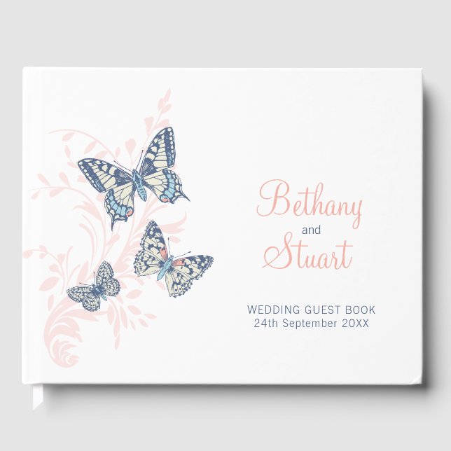 Wedding inked art butterflies coral guest book (Front)