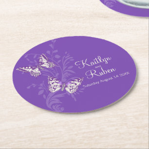 Wedding inked art butterflies pink paper coasters