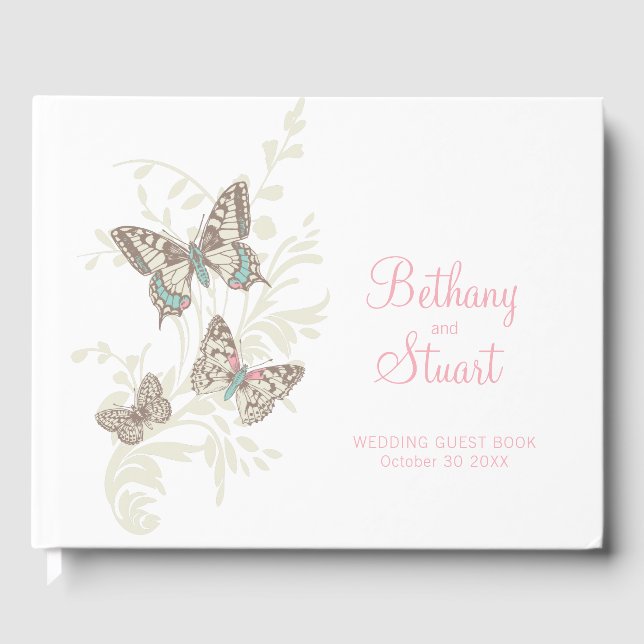 Wedding inked art butterflies swirls guest book (Front)