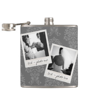 Wedding Instagram 2 Photos Retro frame Custom Text Hip Flask