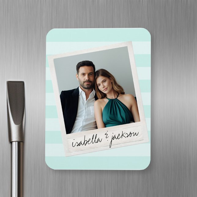 Wedding Instagram Photo Retro frame Custom Text Magnet (Personalized fridge magnet with photos and text)