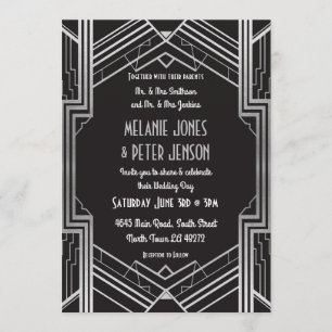 Wedding Invitation 1920's Black & Silver Art Deco