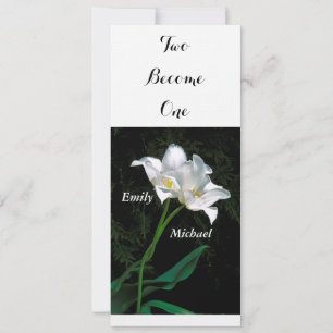 WEDDING INVITATION / 2 INTERTWINING WHITE TULIPS