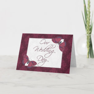 Wedding Invitation 5X7 Butterfly Brocade Red