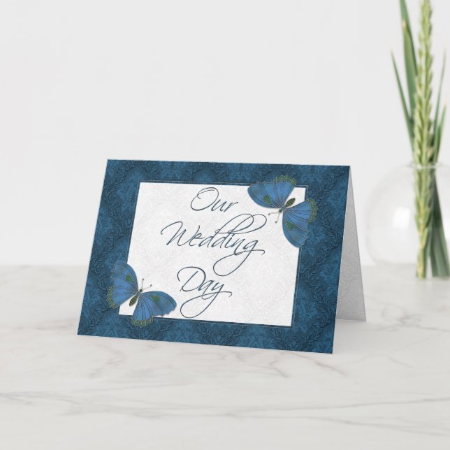 Wedding Invitation 5X7  Butterfly Brocade teal (Front)