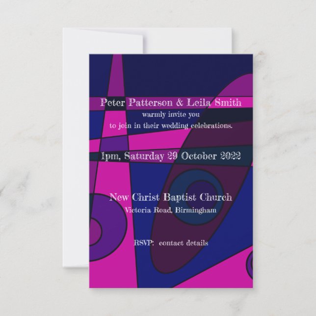 Wedding Invitation Abstract Hot Pink Purple (Front)