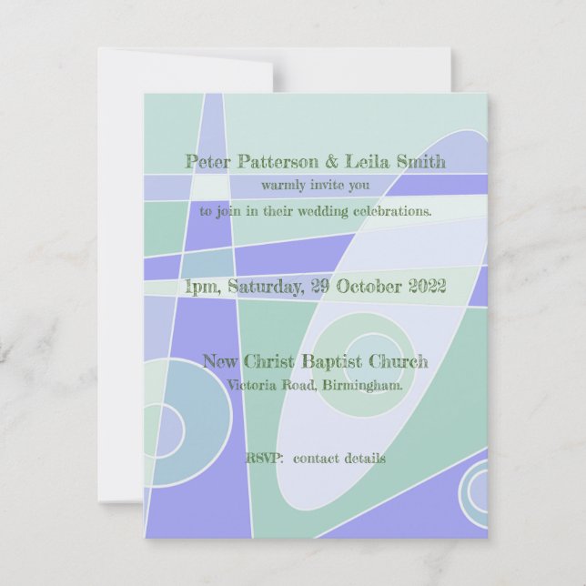 Wedding Invitation Abstract Pastel Purple Green    (Front)