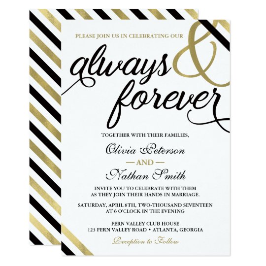 Wedding Invitation, Always & Forever, Black, Gold Card