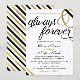 Wedding Invitation, Always & Forever, Black, Gold Invitation