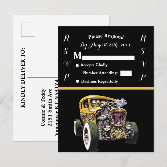 Wedding Invitation and Yellow Hot Rod (Front/Back)