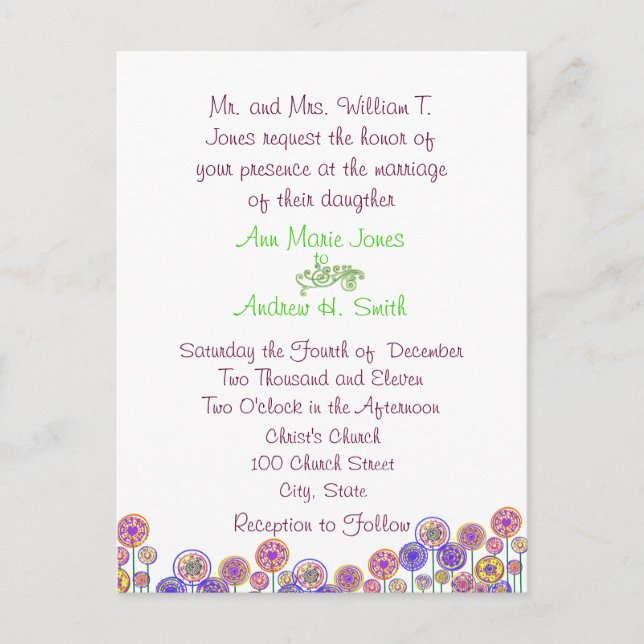 Wedding Invitation Aqua Blue  & Lime Swirls Postcard (Front)