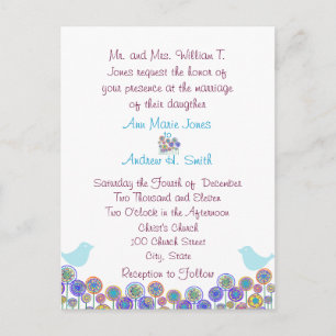 Wedding Invitation Aqua Blue  & Plum Swirls