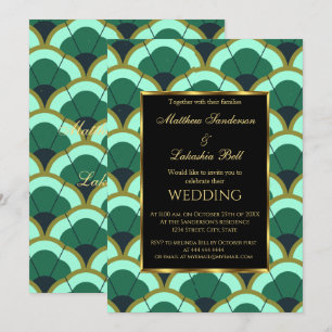 Wedding Invitation Art Deco Green, teal, black