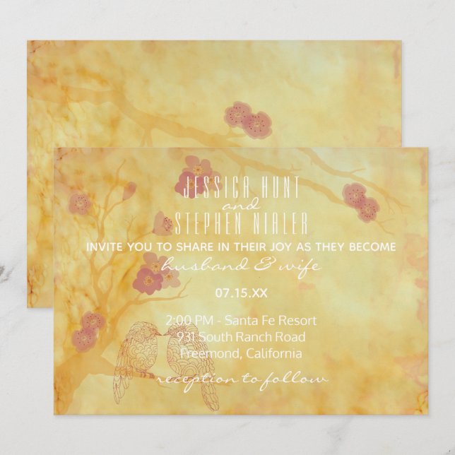 Wedding Invitation Asian Influence Yellow Golds (Front/Back)