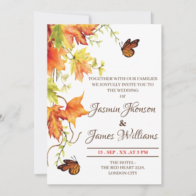  Wedding Invitation Autumn fflowers sample modern (Front)