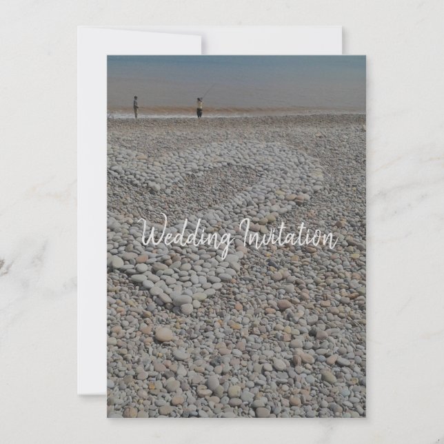 Wedding Invitation beach heart pebble design (Front)