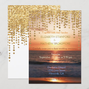 Wedding Invitation   Beach Sunset Glitter