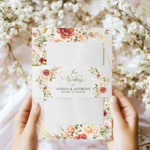 Wedding Invitation Belly Band Blush Peony Floral