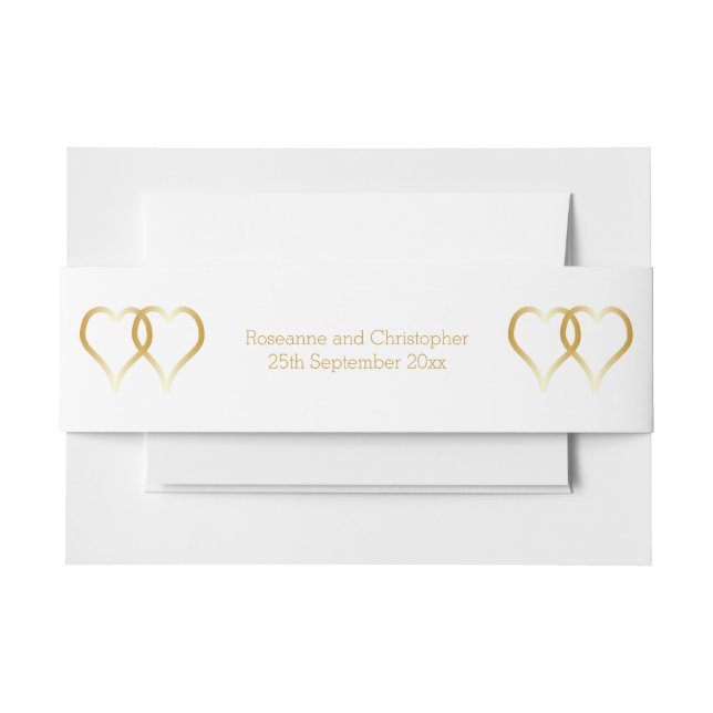 Wedding Invitation Belly Band Gold Hearts (Front Example)