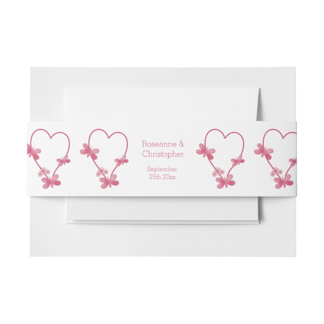 Wedding Invitation Belly Band Pink Heart (Front Example)