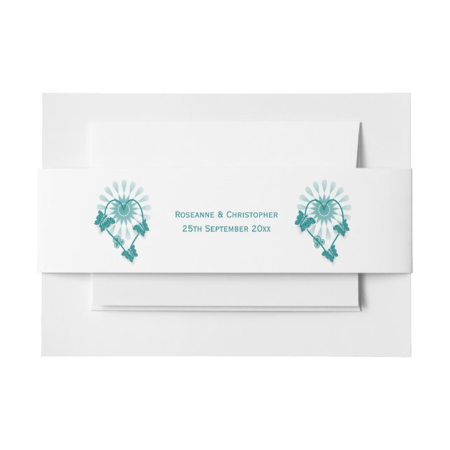 Wedding Invitation Belly Band Teal Butterflies (Front Example)