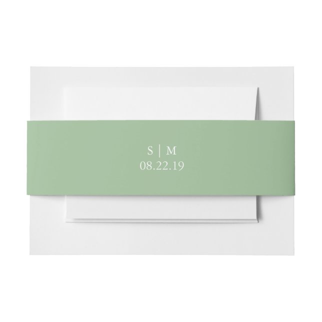 Wedding Invitation Belly Bands Monogram Green Invitation Belly Band (Front Example)