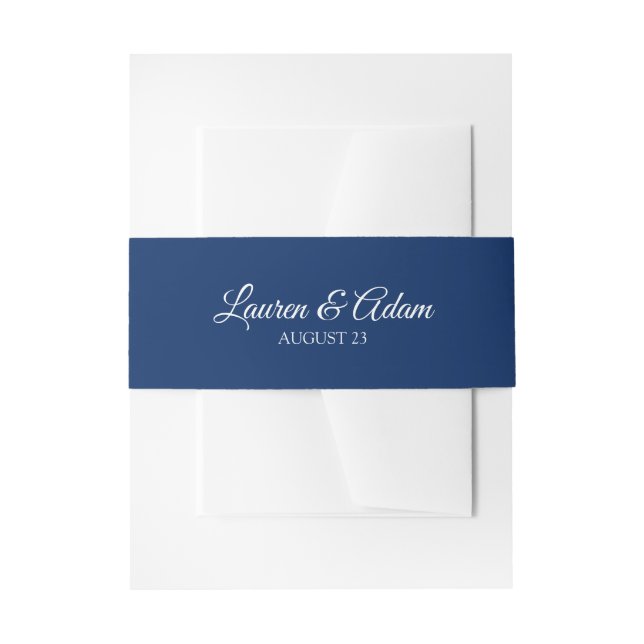 Wedding Invitation Belly Bands / Wraps | Navy Blue Invitation Belly Band (Front Example)