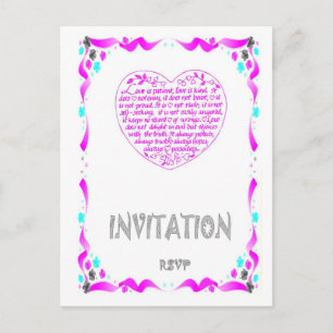 Wedding Invitation - Bible verse, pink heart Postcard