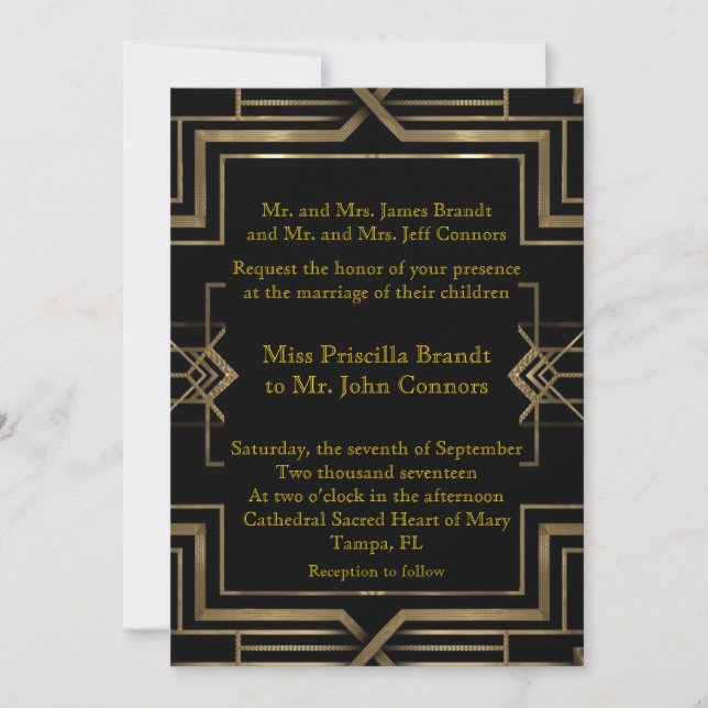 Wedding invitation black & gold, great-Gatsby (Front)