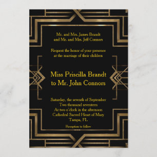 Wedding invitation black & gold, great-Gatsby