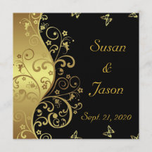 Wedding Invitation--Black & Gold Swirls