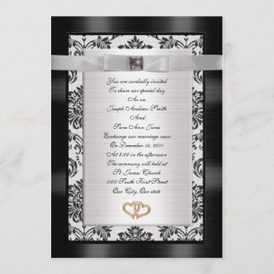 Wedding Invitation black white Damask