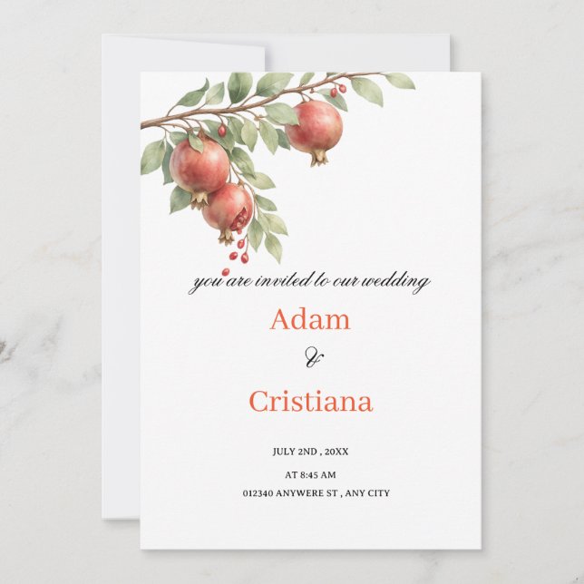 Wedding Invitation Blooming with Pomegranates  (Front)