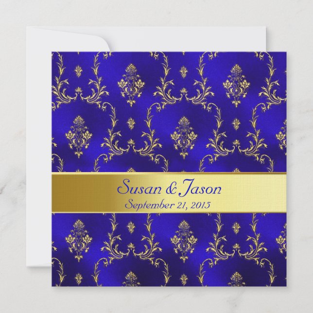 Wedding Invitation--Blue & Gold Invitation (Front)