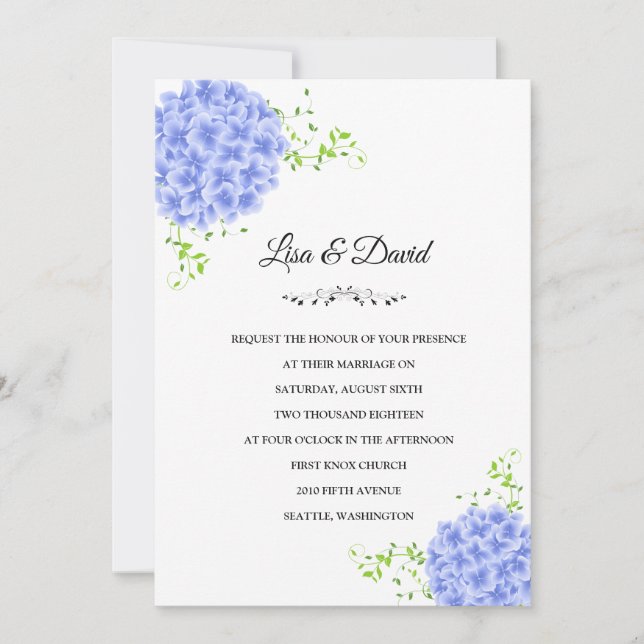 Wedding Invitation-Blue Hydrangeas Invitation (Front)