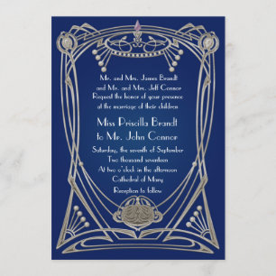 Wedding invitation blue-night & silver
