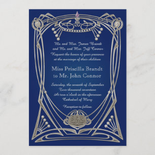 Wedding invitation blue-night & silver