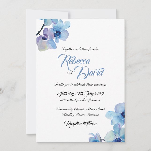 Wedding Invitation | Blue Orchid (Front)