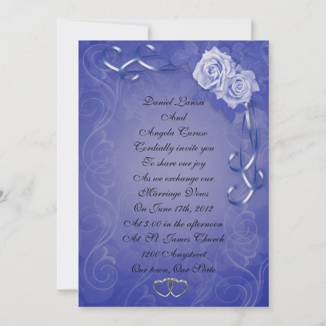 Wedding invitation Blue roses (Front)