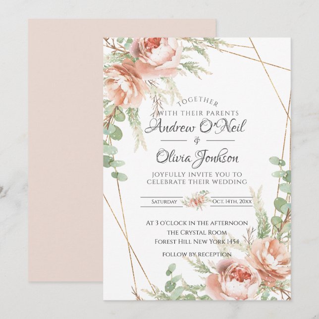 Wedding Invitation Blush Roses (Front/Back)