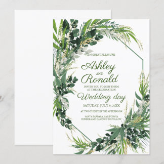 Wedding invitation Bohemian greenery herb