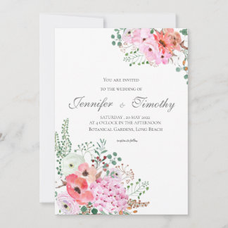 Wedding Invitation Botanical pink flowers