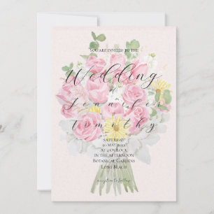 Wedding Invitation Botanical pink rose bouquet